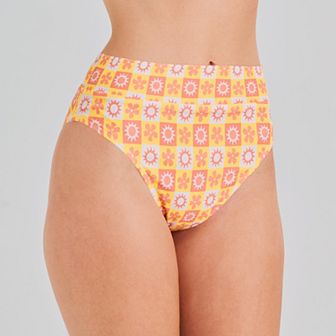 Juniors' Ninety-Nine° Banded High-Waist High Leg Cheeky Swim Bottoms