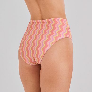 Juniors' Ninety-Nine° Wavy Baby Twist Front High Waist High Leg Cheeky Swim Bottoms