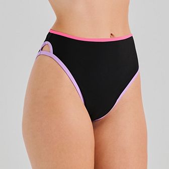 Juniors' Ninety-Nine° High Waist Cutout Cheeky Swim Bottoms