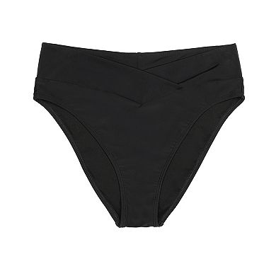 Juniors' Ninety-Nine Cross Over High Leg High Waist Swim Bottoms
