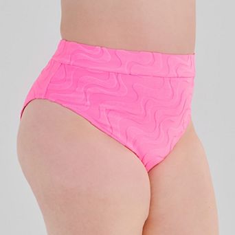 Juniors' Plus Size Ninety-Nine° Banded High-Waist High Leg Swim Bottoms