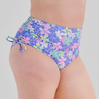 Juniors' Plus Size Ninety-Nine° Tunneled High-Waist Swim Bottoms