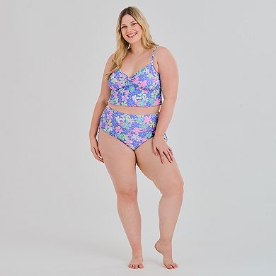 Juniors' Plus Size Ninety-Nine° Tunneled High-Waist Swim Bottoms