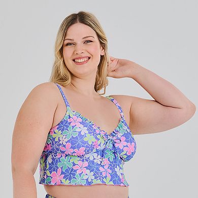 Juniors' Plus Size Ninety-Nine Degrees Micro Ruffle Midkini Swim Top