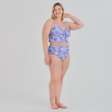 Juniors' Plus Size Ninety-Nine Degrees Micro Ruffle Midkini Swim Top