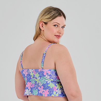 Juniors' Plus Size Ninety-Nine Degrees Micro Ruffle Midkini Swim Top