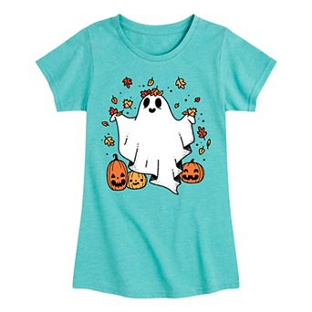 Girls 7-16 Halloween Cute Ghost Leaves Graphic Tee