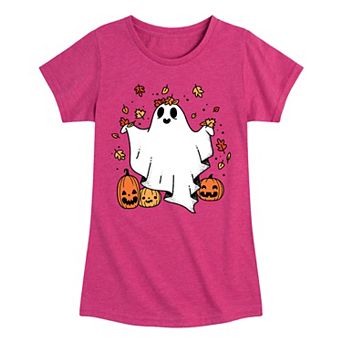 Girls 7-16 Halloween Cute Ghost Leaves Graphic Tee