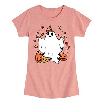 Girls 7-16 Halloween Cute Ghost Leaves Graphic Tee