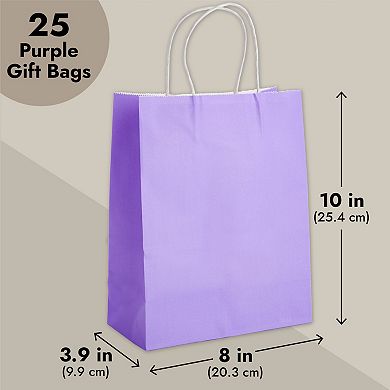 25-pack Purple Gift Bags With Handles - Medium Size Paper Bags (8x3.9x10 In)