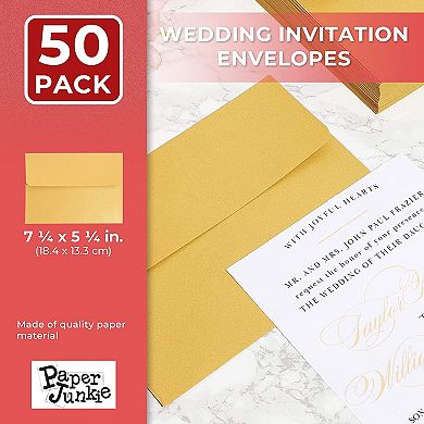 50 Pack A7 Metallic Gold 5 X 7 In Wedding Invitation Envelopes, Greeting Cards