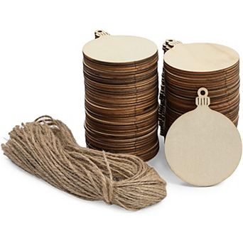80x Round Wooden Disc For Crafts Diy Christmas Ornaments Hanging Decor 2.7x3.5"