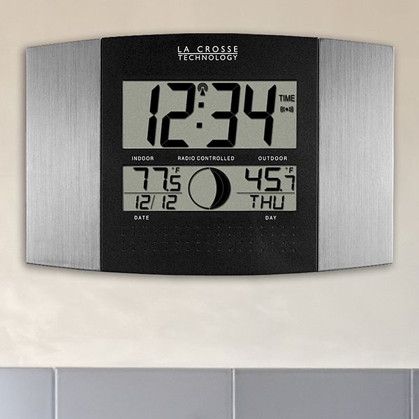 La Crosse Technology Atomic Digital Wall Clock Indoor and Outdoor Temperature 