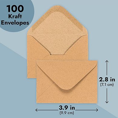 100-count A1 Kraft Paper Invitation Envelopes For Wedding, Party, 3 5/8 X 5 1/8"
