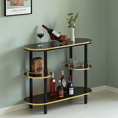 Set Of 2 Pieces, Bartender Serving Display Station, Bar Console Working Counter With Open Shelves