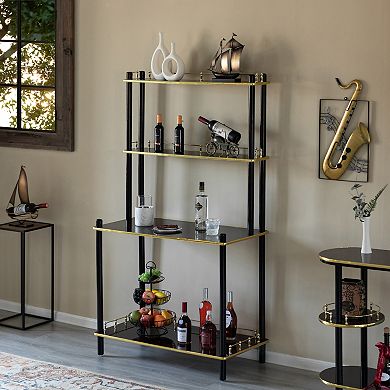 Set Of 2 Pieces, Bartender Serving Display Station, Bar Console Working Counter With Open Shelves