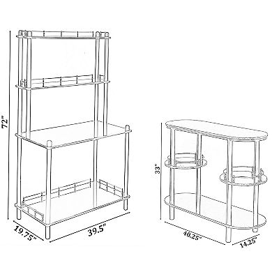 Set Of 2 Pieces, Bartender Serving Display Station, Bar Console Working Counter With Open Shelves