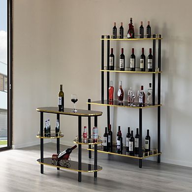 Set Of 2 Pieces, Bartender Serving Display Station, Bar Console Working Counter With Open Shelves