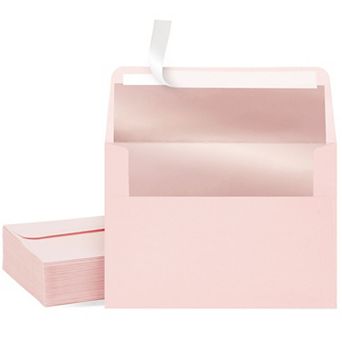 50 Pack Pink Envelopes 5x7 For Mailing, A7 For Invitations With Rose Gold Foil