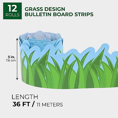 12 Pack Grass Bulletin Board Trim Strips, Spring Classroom Decor, 3 In X 36 Ft