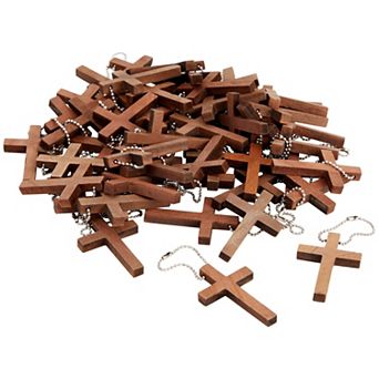 Bright Creations 50 Pack Mini Wooden Cross Keychains For Crafts, 1.2 X 1.75