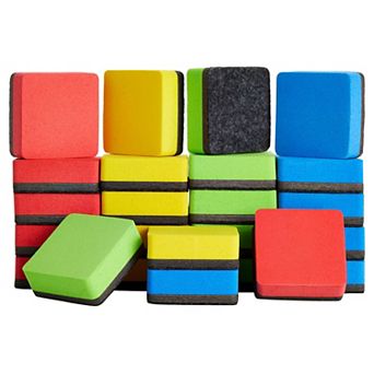 24 Pack Magnetic Mini Dry Erase Erasers For Classroom, 4 Colors, 1.96 X .74 In