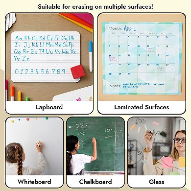 24 Pack Magnetic Mini Dry Erase Erasers For Classroom, 4 Colors, 1.96 X .74 In