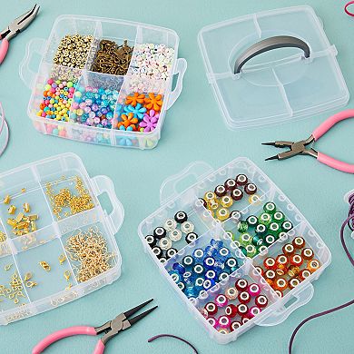 3 Tier Stackable Storage Containers, Adjustable Plastic Box Bead Storage, 6x6x5"