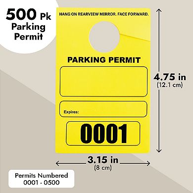 500-pack Parking Hang Tags, Numbered Parking Passes For Cars, 3.15 X 4.75"