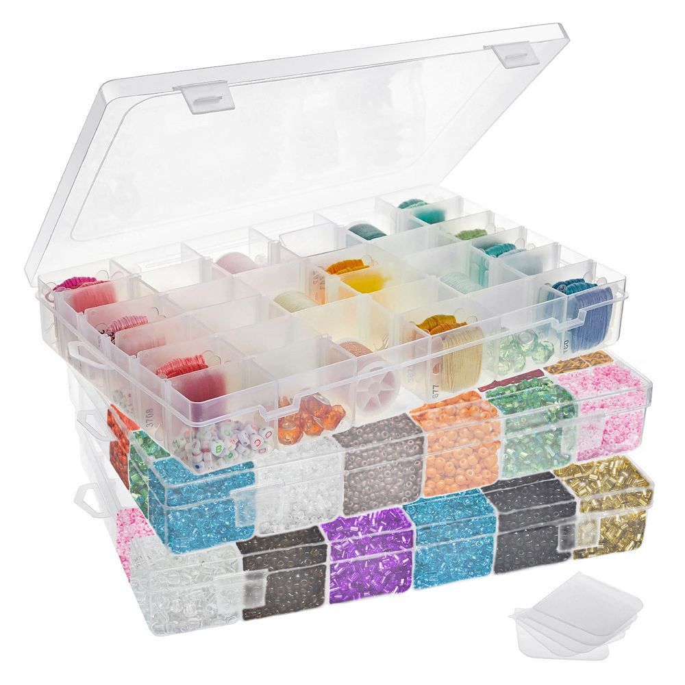 3 Pack Bead Storage Organizer Box With 36 Grids And Removable Dividers