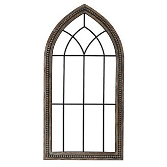LuxenHome Rustic Wood And Black Metal Arched Window Wall Decor