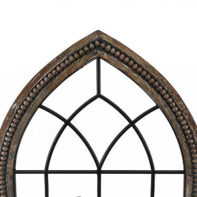 LuxenHome Rustic Wood And Black Metal Arched Window Wall Decor
