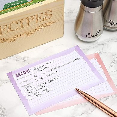 Wood Recipe Organization Box With Cards And Dividers For Diy, 7.2"x 5"x 4.7"