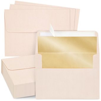 50 Pack Blush Pink Envelopes 5x7 Bronze Lining, A7 Size For Wedding Invitations