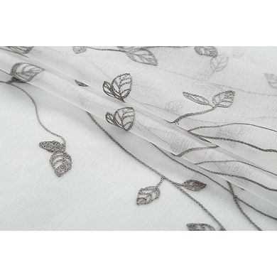 Kate Aurora 2 Pack Floral Leaf Embroidered Grommet Sheer Curtains