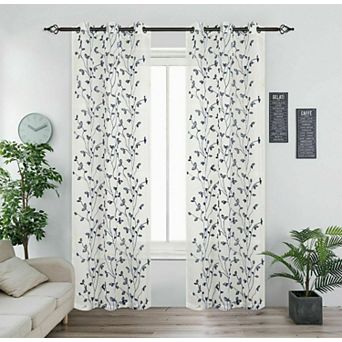 Kate Aurora 2 Pack Floral Leaf Embroidered Grommet Sheer Curtains