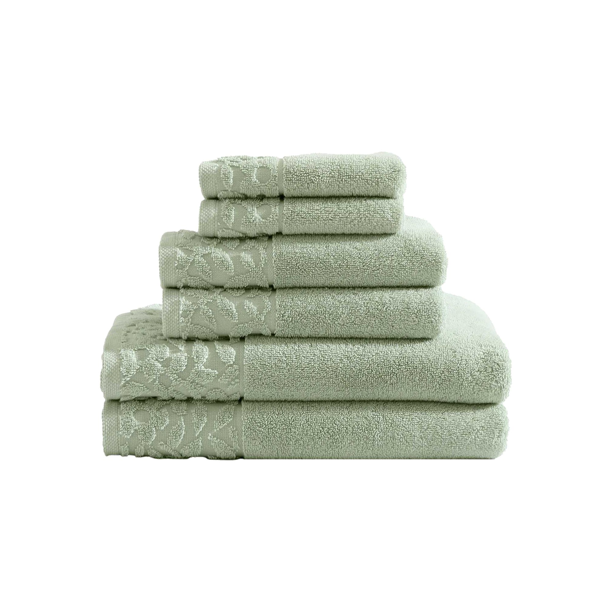 Laura Ashley 6-Piece Marilyn Floral Embossed Trim Towel Set, Green