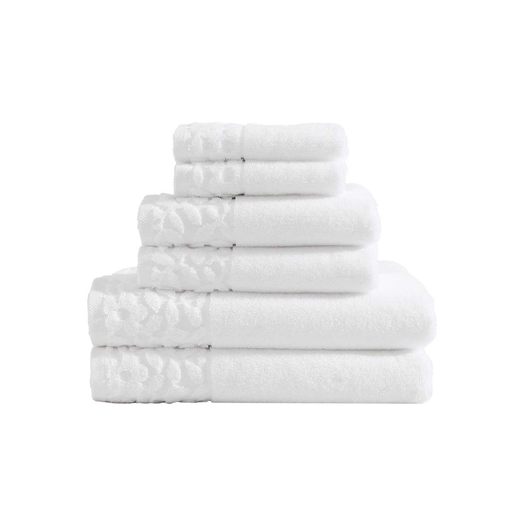 Laura Ashley 6-Piece Marilyn Floral Embossed Trim Towel Set, White