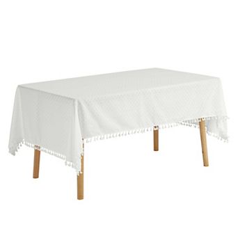 Rectangle Tablecloth Table Cloth With Tassels Wrinkle Free Table Cover Kitchen Dinner Party 53"x87"
