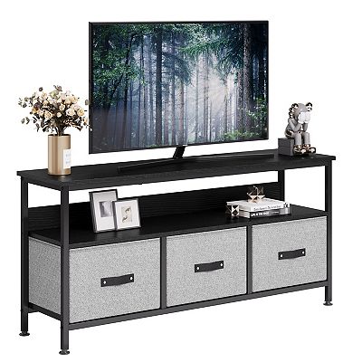 black tv stand dresser 12 Drawers TV Stand for 55'' TV Dresser for Bedroom – Reibii main image 0