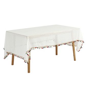 Rectangle Tablecloth Table Cloth With Tassels Wrinkle Free Table Cover Kitchen Dinner Party 53"x79"