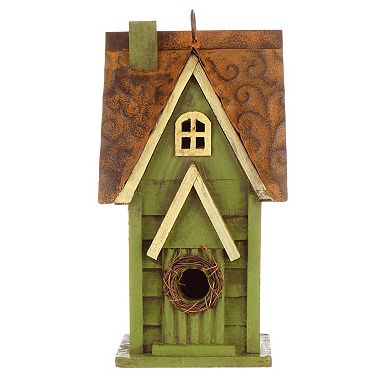 Glitzhome Hanging Distressed Wooden Garden Hand Painted Bird House For Outside 12" H