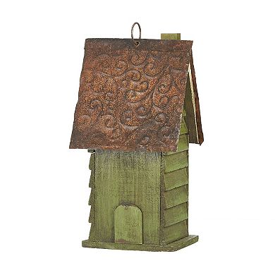 Glitzhome Hanging Distressed Wooden Garden Hand Painted Bird House For Outside 12" H