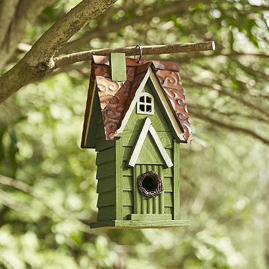 Glitzhome Hanging Distressed Wooden Garden Hand Painted Bird House For Outside 12" H