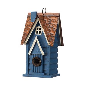 Glitzhome Hanging Distressed Wooden Garden Hand Painted Bird House For Outside 12" H