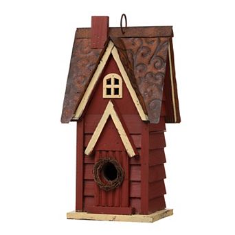 Glitzhome Hanging Distressed Wooden Garden Hand Painted Bird House For Outside 12" H