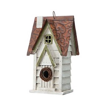 Glitzhome Hanging Distressed Wooden Garden Hand Painted Bird House For Outside 12" H