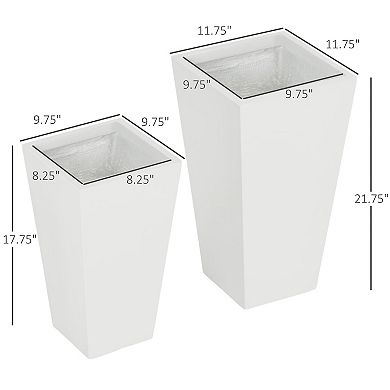 Outsunny 2-pack Mgo Flower Pots With Drainage Hole, Outdoor Planters