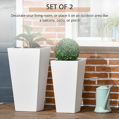 Outsunny 2-pack Mgo Flower Pots With Drainage Hole, Outdoor Planters