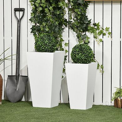 Outsunny 2-pack Mgo Flower Pots With Drainage Hole, Outdoor Planters